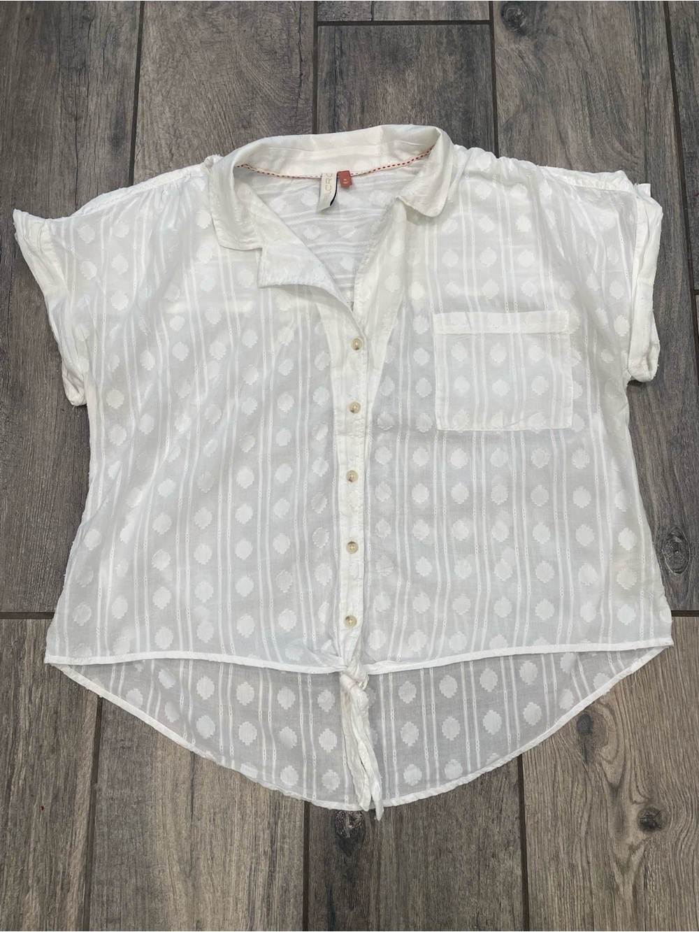Anthropologie White Button-Down Tie-Hem Blouse - Picture 7 of 8